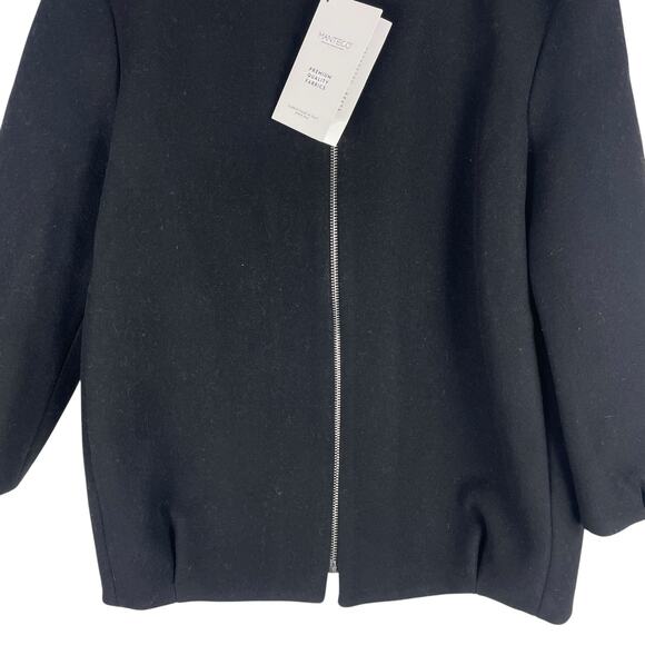 Zara Monteco Wool Front Zip Oversized Bomber Jacket Black Size XS - Picture 8 of 12